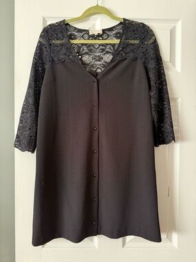 Sezane Black Lace-Sleeve Mini Dress
